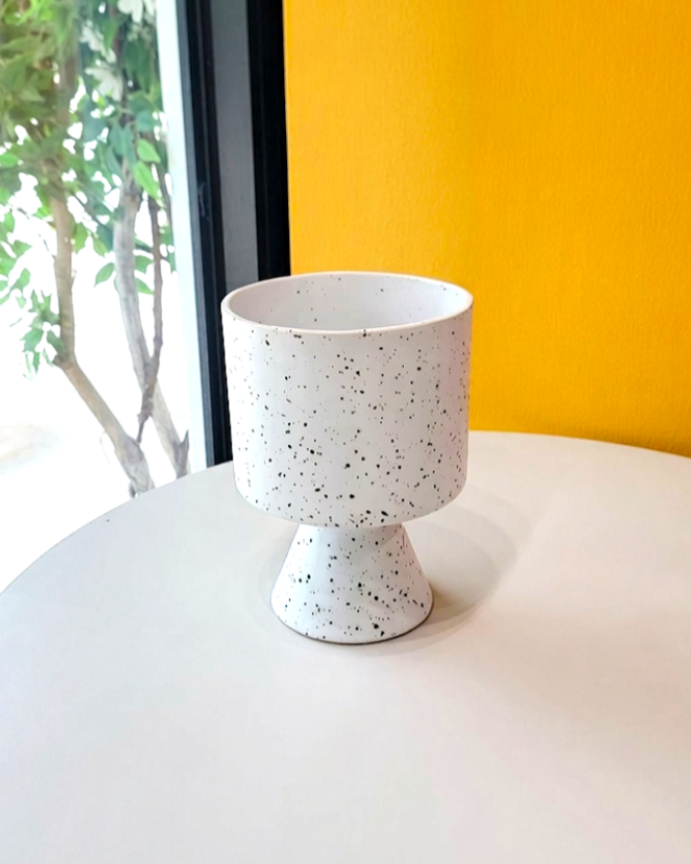 White Dotted Ceramic Compote Vase
